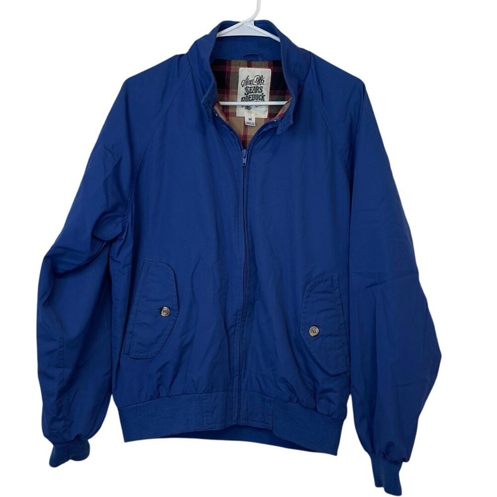 Sears Roebuck Vintage 70s 80s Men’s Plaid Lined Bomber Jacket Size M Blue